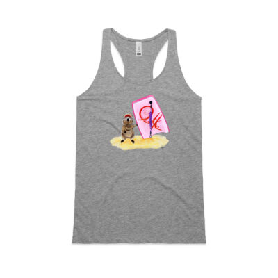 “Quokka with boogie board” women’s racerback singlet Thumbnail