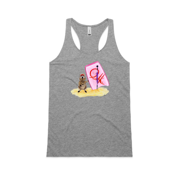 “Quokka with boogie board” women’s racerback singlet Thumbnail